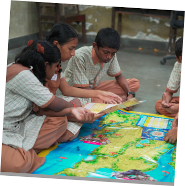 Children playing a map game